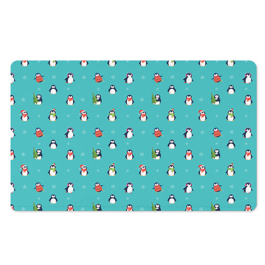 Cute Snowy Penguin Pattern Print Polyester Doormat