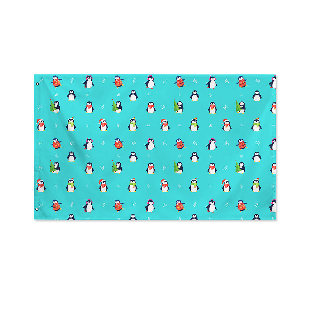 Cute Snowy Penguin Pattern Print Polyester Flag