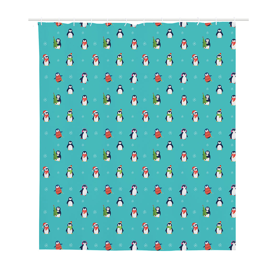 Cute Snowy Penguin Pattern Print Polyester Shower Curtain