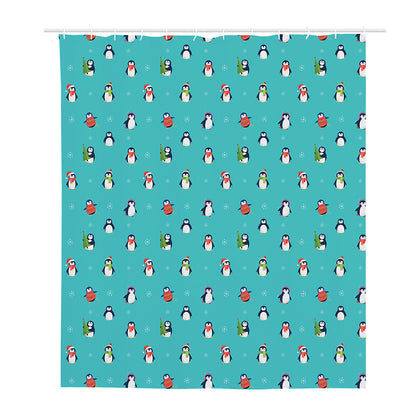 Cute Snowy Penguin Pattern Print Polyester Shower Curtain