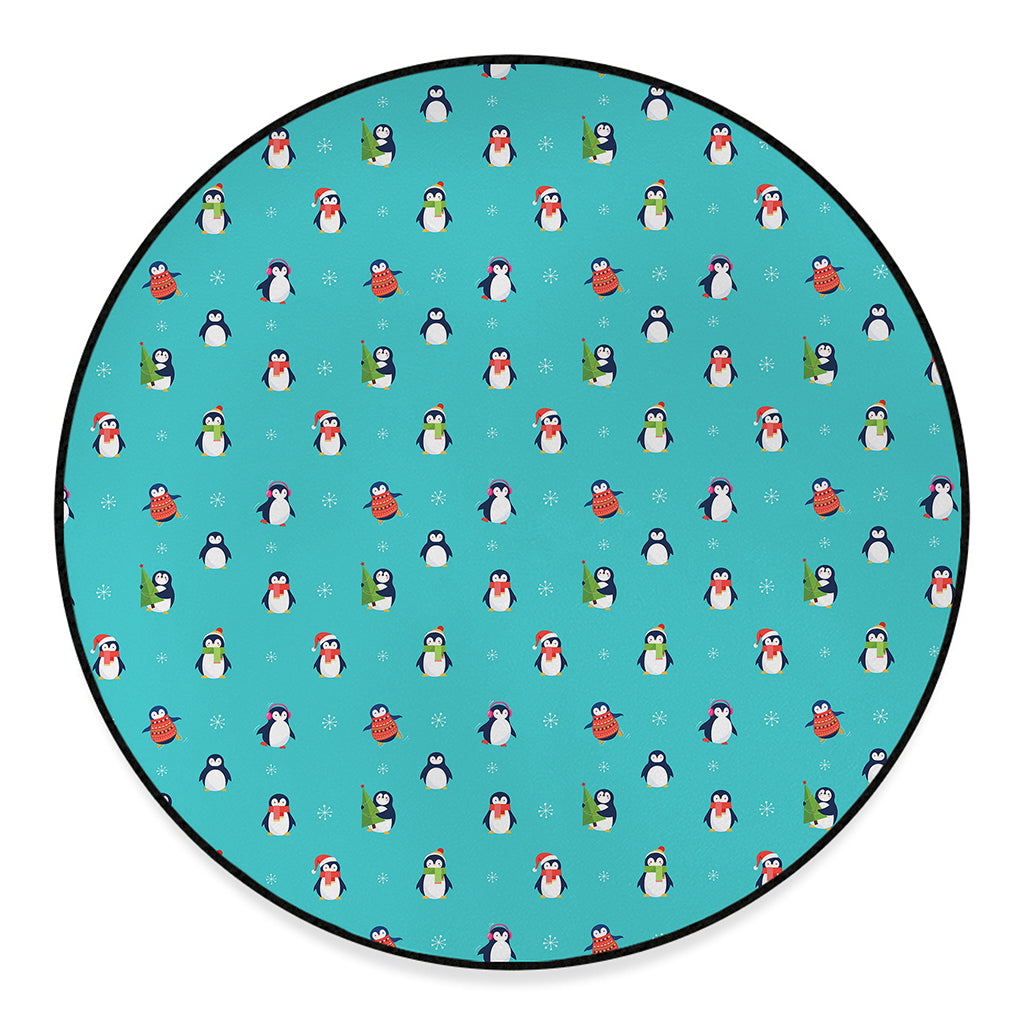Cute Snowy Penguin Pattern Print Round Floor Mat