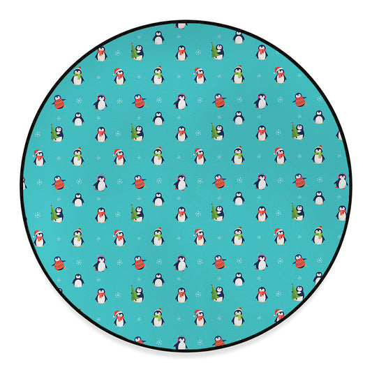 Cute Snowy Penguin Pattern Print Round Floor Mat