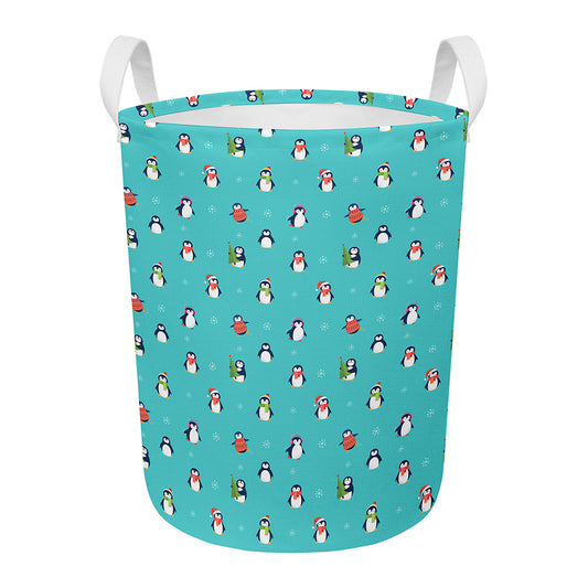 Cute Snowy Penguin Pattern Print Round Laundry Basket