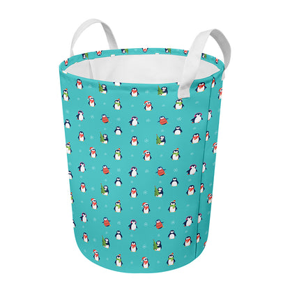 Cute Snowy Penguin Pattern Print Round Laundry Basket