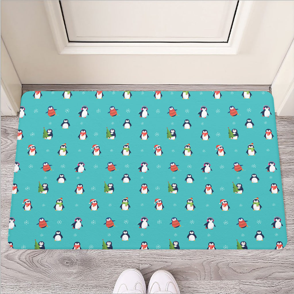 Cute Snowy Penguin Pattern Print Rubber Doormat