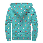 Cute Snowy Penguin Pattern Print Sherpa Lined Zip Up Hoodie
