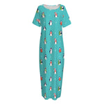 Cute Snowy Penguin Pattern Print Short Sleeve Long Nightdress