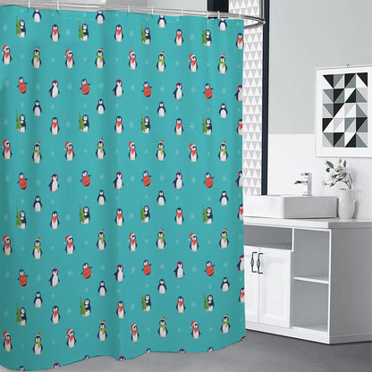 Cute Snowy Penguin Pattern Print Shower Curtain