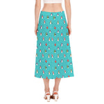 Cute Snowy Penguin Pattern Print Side Slit Midi Skirt