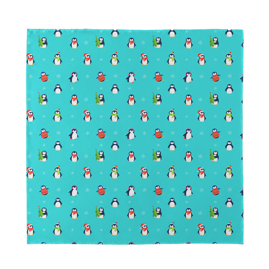 Cute Snowy Penguin Pattern Print Silk Bandana