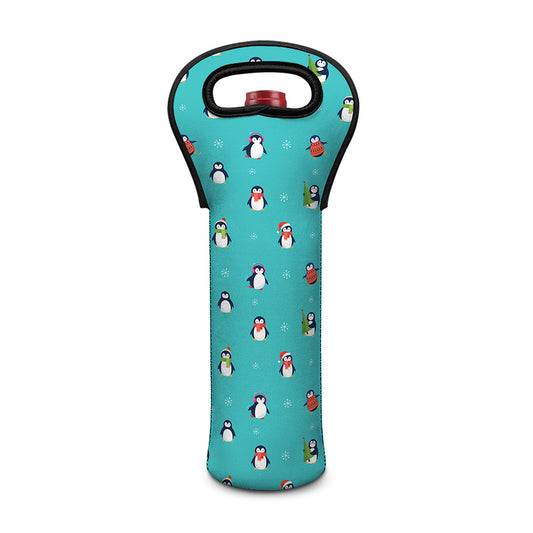 Cute Snowy Penguin Pattern Print Single Neoprene Wine Tote