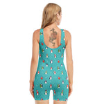 Cute Snowy Penguin Pattern Print Sleeveless One Piece Swimsuit