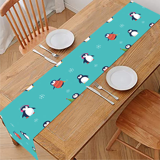 Cute Snowy Penguin Pattern Print Table Runner