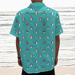 Cute Snowy Penguin Pattern Print Textured Short Sleeve Shirt