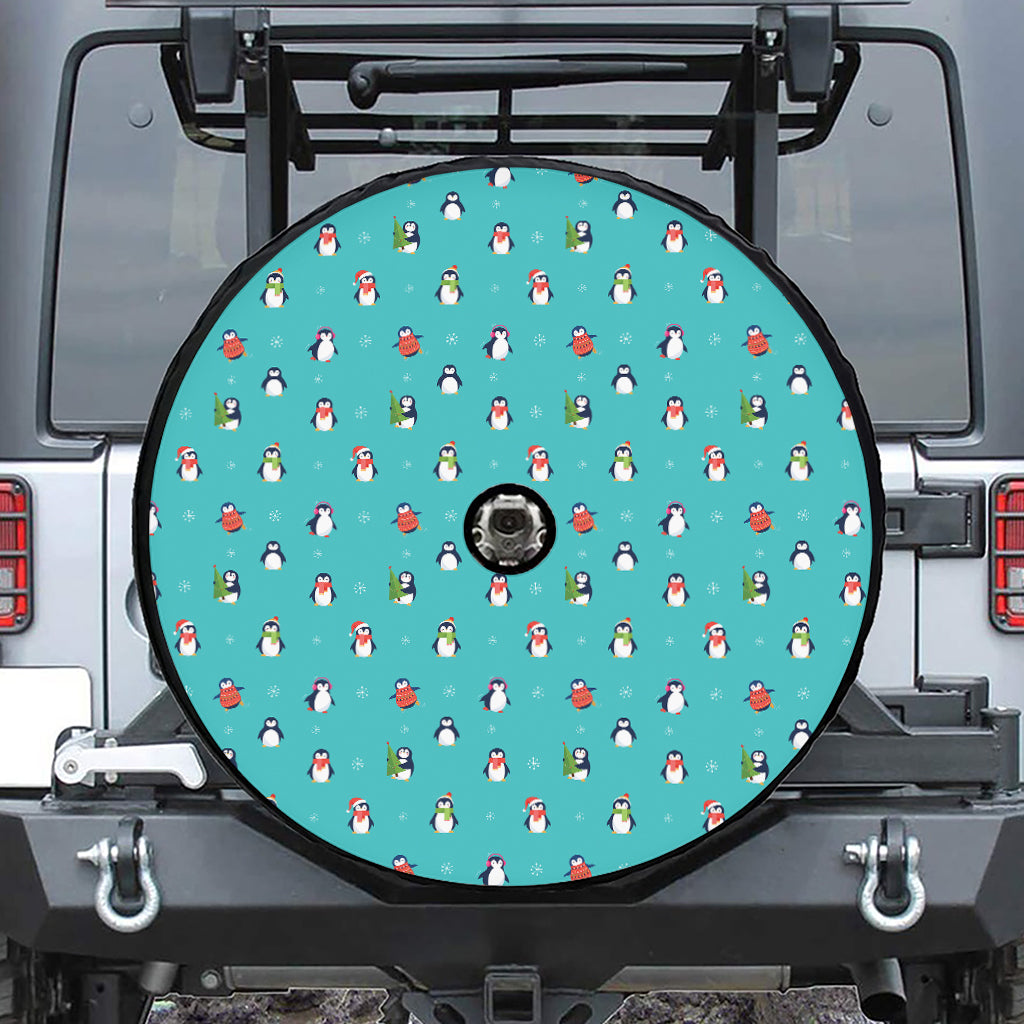 Cute Snowy Penguin Pattern Print Tire Cover With Camera Hole