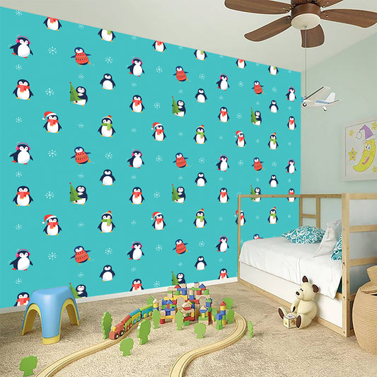 Cute Snowy Penguin Pattern Print Wall Sticker