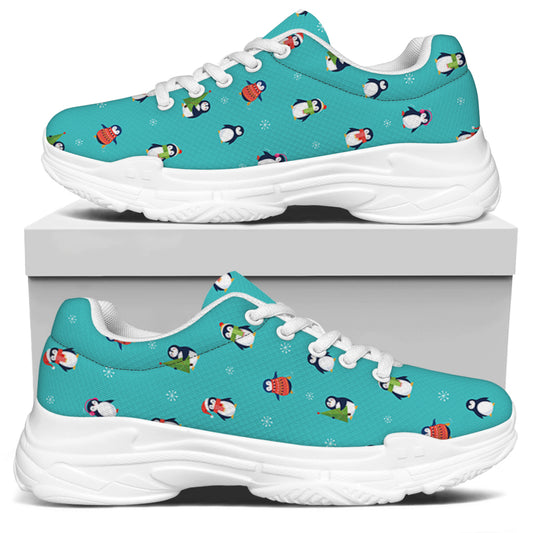Cute Snowy Penguin Pattern Print White Chunky Shoes