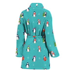 Cute Snowy Penguin Pattern Print Women's Bathrobe