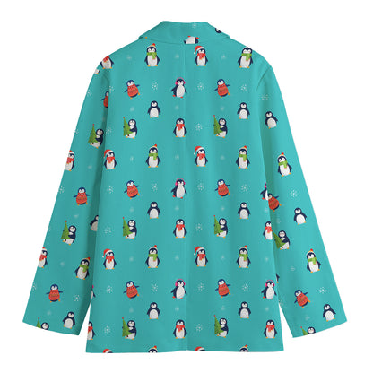 Cute Snowy Penguin Pattern Print Women's Blazer