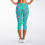 Cute Snowy Penguin Pattern Print Women's Capri Leggings