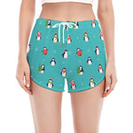 Cute Snowy Penguin Pattern Print Women's Split Running Shorts