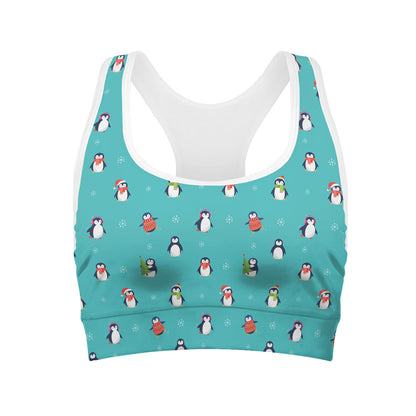 Cute Snowy Penguin Pattern Print Women's Sports Bra