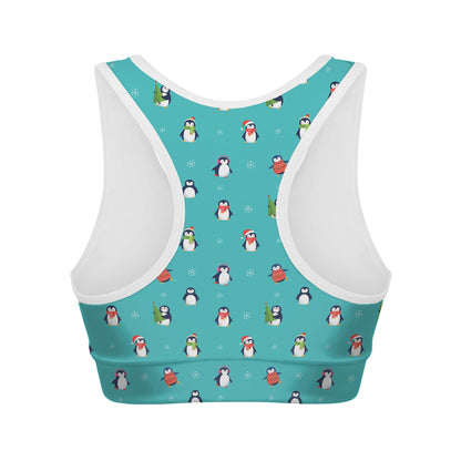 Cute Snowy Penguin Pattern Print Women's Sports Bra