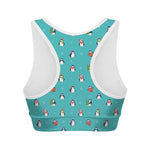 Cute Snowy Penguin Pattern Print Women's Sports Bra