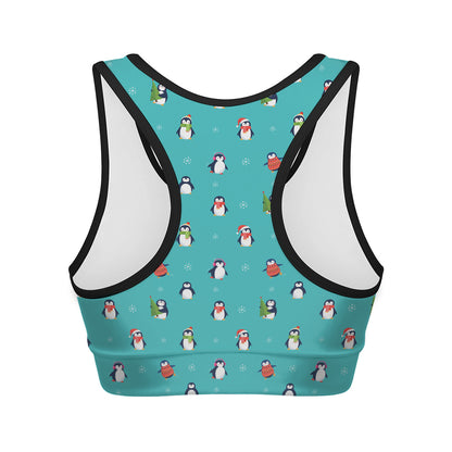Cute Snowy Penguin Pattern Print Women's Sports Bra