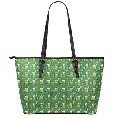 Cute St. Patrick's Day Pattern Print Leather Tote Bag