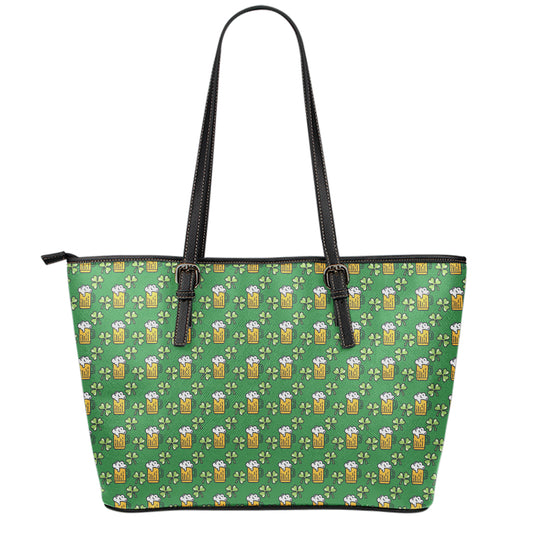 Cute St. Patrick's Day Pattern Print Leather Tote Bag