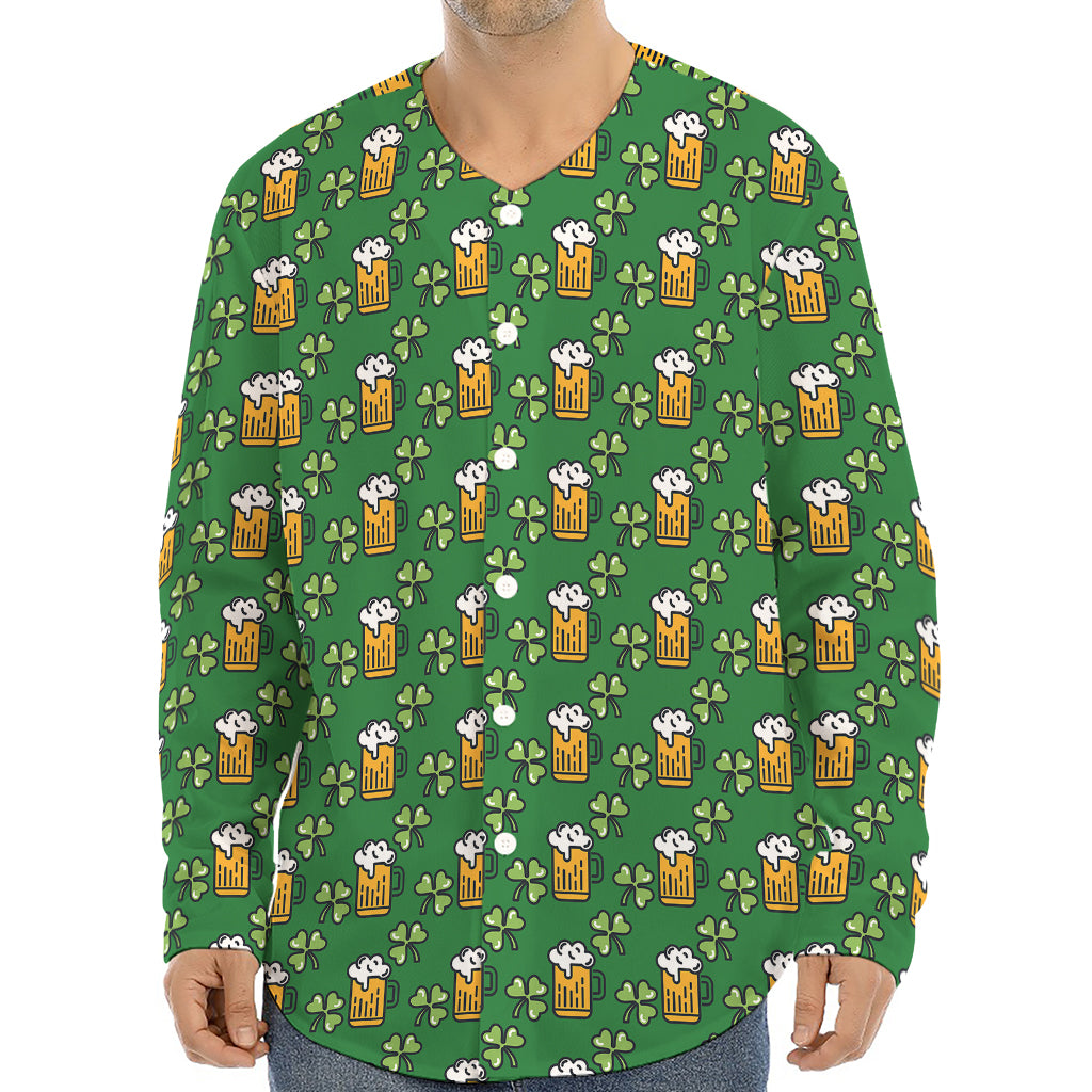 Cute St. Patrick's Day Pattern Print Long Sleeve Baseball Jersey