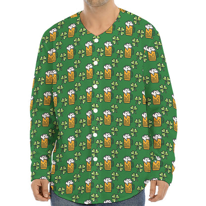 Cute St. Patrick's Day Pattern Print Long Sleeve Baseball Jersey