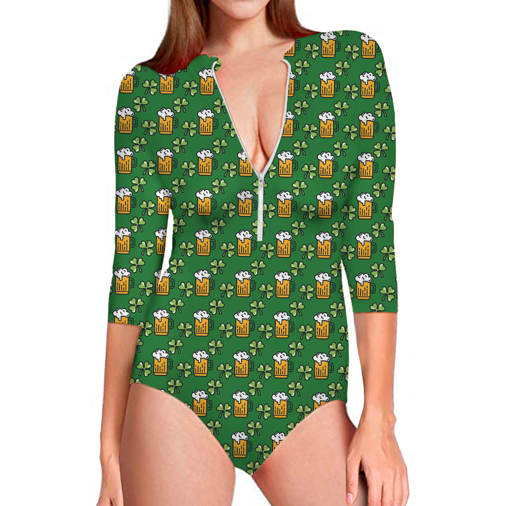 Cute St. Patrick's Day Pattern Print Long Sleeve Swimsuit