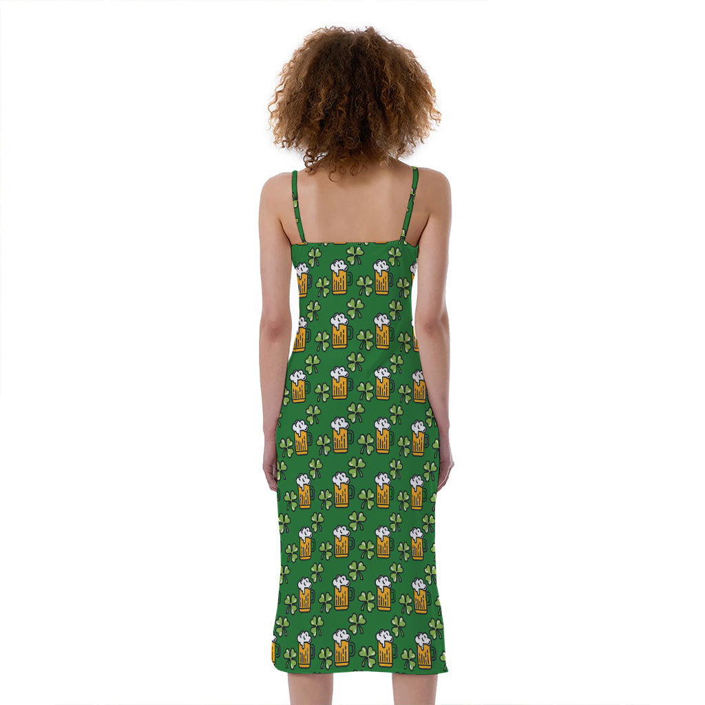 Cute St. Patrick's Day Pattern Print Slim Fit Midi Cami Dress