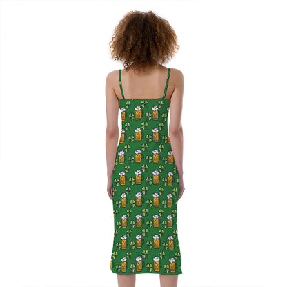 Cute St. Patrick's Day Pattern Print Slim Fit Midi Cami Dress
