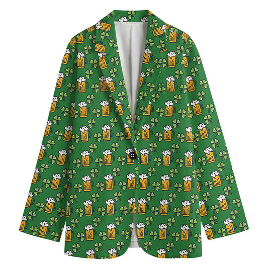 Cute St. Patrick's Day Pattern Print Women's Cotton Blazer