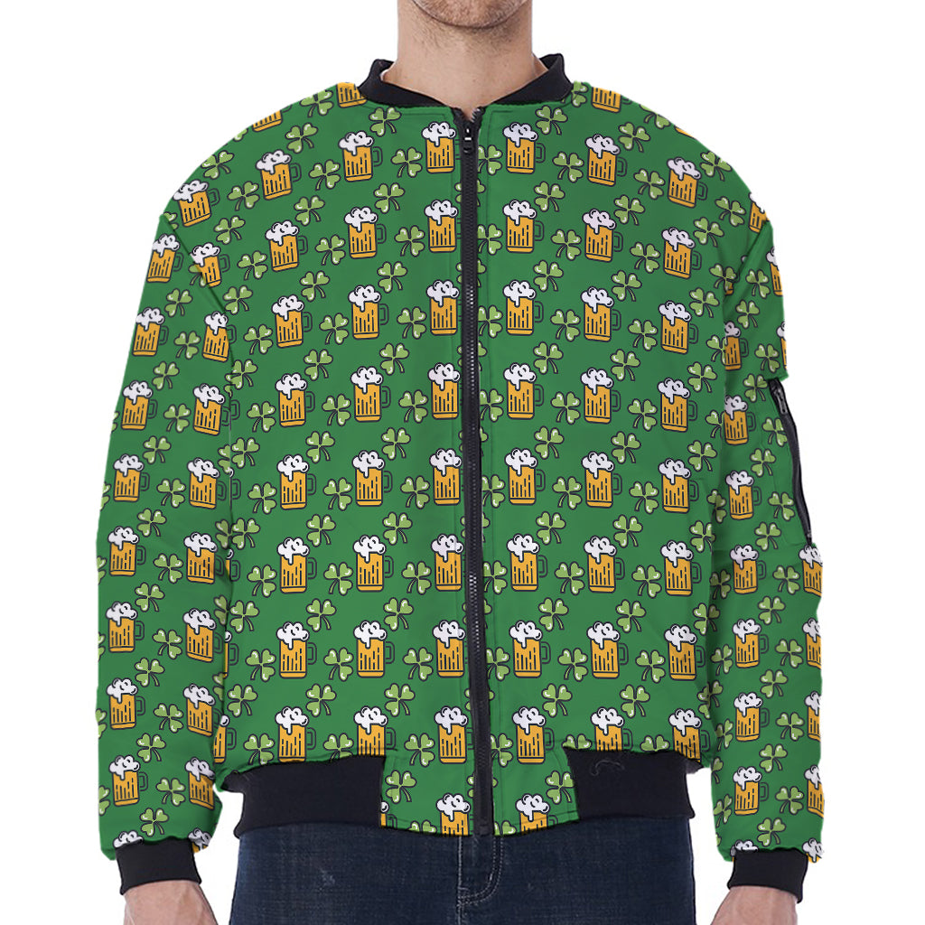 Cute St. Patrick's Day Pattern Print Zip Sleeve Bomber Jacket