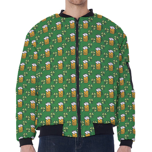 Cute St. Patrick's Day Pattern Print Zip Sleeve Bomber Jacket