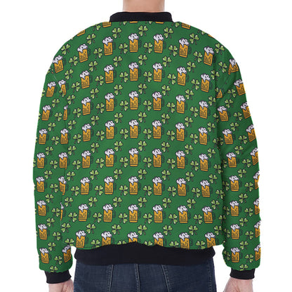 Cute St. Patrick's Day Pattern Print Zip Sleeve Bomber Jacket