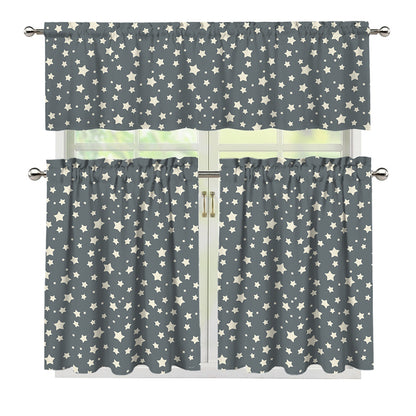 Cute Star Pattern Print 3 Piece Kitchen Curtains