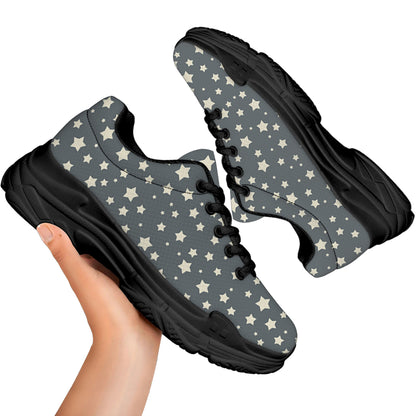 Cute Star Pattern Print Black Chunky Shoes
