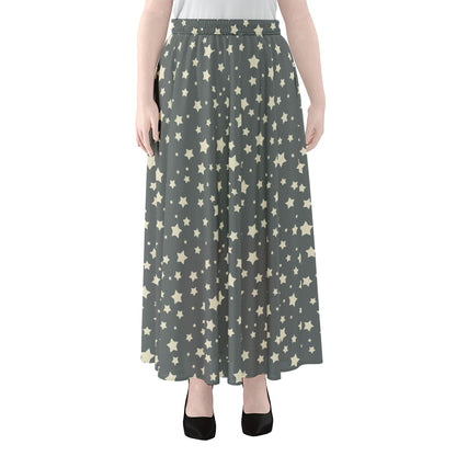 Cute Star Pattern Print Chiffon Maxi Skirt