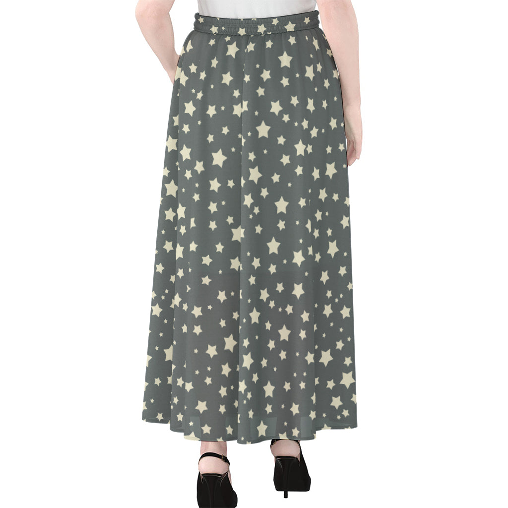 Cute Star Pattern Print Chiffon Maxi Skirt