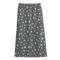 Cute Star Pattern Print Cotton Front Slit Maxi Skirt
