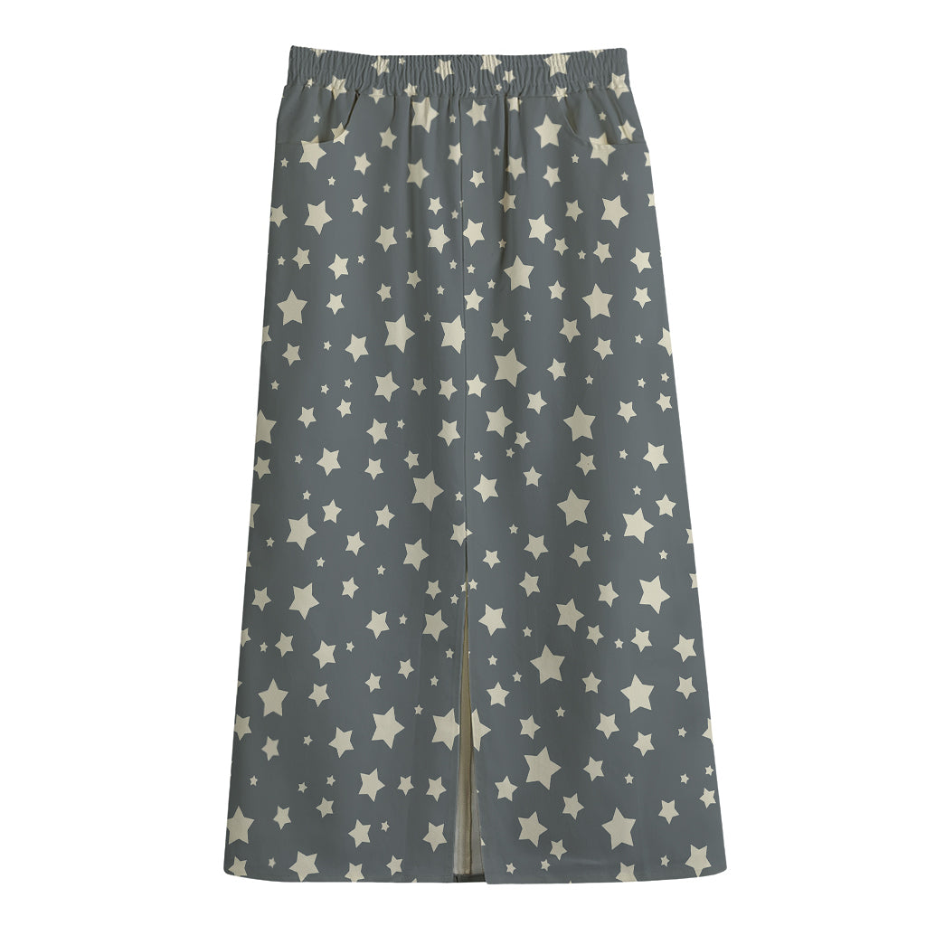 Cute Star Pattern Print Cotton Front Slit Maxi Skirt