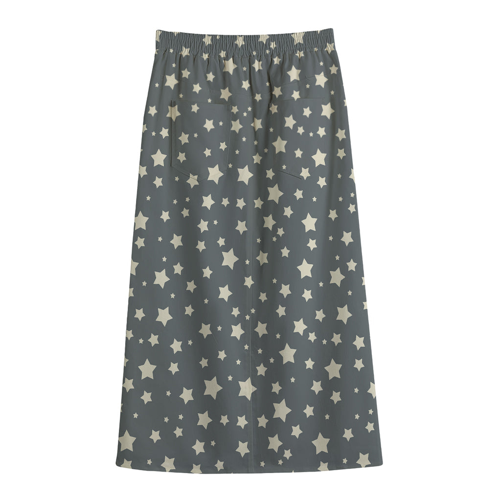 Cute Star Pattern Print Cotton Front Slit Maxi Skirt