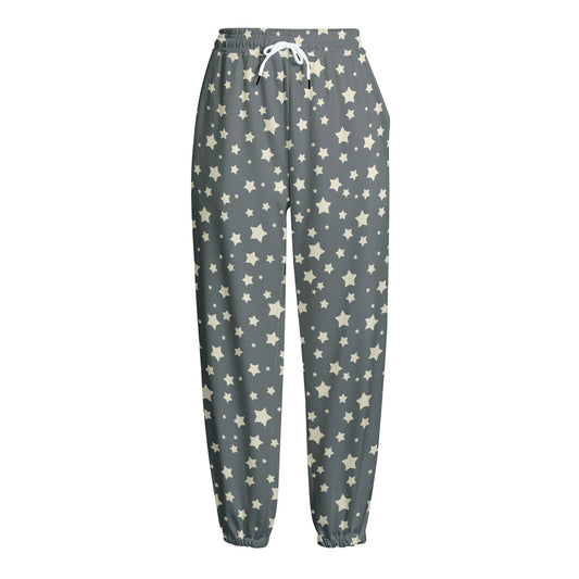Cute Star Pattern Print Fleece Lined Knit Pants
