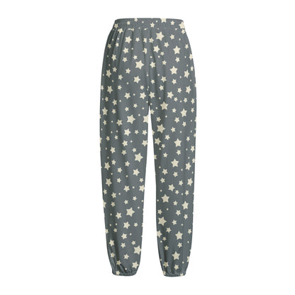 Cute Star Pattern Print Fleece Lined Knit Pants