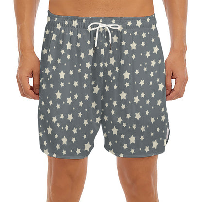 Cute Star Pattern Print Men's Split Running Shorts